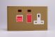 XDV45PNWS Varilight 45 Amp Double Pole Horizontal Cooker Panel with 13 Amp Switched Socket and Neon Screwless Polished Brass Coated With Red Switches and White Socket