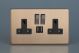 XDY5U2SBS.BC Varilight 2 Gang 13 Amp Single Pole Switched Socket with 2 x 5V DC 2.1 Amp USB Charging Ports Urban Screwless Brushed Copper Finish With Black Sockets, and Iridium Black Switches