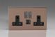 XDY5U2SBS.BZ Varilight 2 Gang 13 Amp Single Pole Switched Socket with 2 x 5V DC 2.1 Amp USB Charging Ports Urban Screwless Brushed Bronze Effect Finish With Black Sockets, and Iridium Black Switches