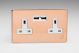 XDY5U2WS.AC Varilight 2 Gang 13 Amp Single Pole Unswitched Socket with 2 Optimised USB Charging Ports Screwless Antimicrobial/Antiviral Unlaquered Copper Cu29 