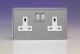 XDY5WS.JS Varilight 2 Gang 13 Amp Double Pole Switched Socket Screwless Jubilee Beaded Brushed Steel Effect Finish With White Sockets and Brushed Steel Switches