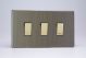 XDY73S.AB Varilight 3 Gang Comprising of 3 Intermediate (3 Way) 10 Amp Switch Urban Screwless Antique (Brushed) Brass Finish With Polished Brass Switches, On a Double Plate