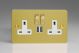 XFB5U2SDW Varilight 2 Gang 13 Amp Single Pole Switched Socket with 2 x 5V DC 2.1 Amp USB Charging Ports Ultra Flat Brushed Brass Effect Finish With White Sockets, and Polished Brass Switches