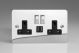 XFC5U2SDB Varilight 2 Gang 13 Amp Single Pole Switched Socket with 2 x 5V DC 2.1 Amp USB Charging Ports Ultra Flat Polished Chrome Coated With Black Sockets, and Polished Chrome Switches