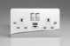 XFC5UACDW Varilight 2 Gang 13 Amp Single Pole Switched Socket with 20 Watt USB-A and USB-C Charging Ports With Qualcomm QuickCharge 3.0 Ultra Flat Polished Chrome Coated with White Sockets, and Polished Chrome Switches