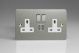 XFS5U2SDW Varilight 2 Gang 13 Amp Single Pole Switched Socket with 2 x 5V DC 2.1 Amp USB Charging Ports Ultra Flat Brushed Stainless Steel With White Sockets, and Brushed Steel Switches