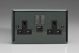 XI5UACDB Varilight 2 Gang 13 Amp Single Pole Switched Socket with 20 Watt USB-A and USB-C Charging Ports With Qualcomm QuickCharge 3.0 Classic Iridium Black (Gloss) Effect Finish with Black Sockets, and Iridium Switches