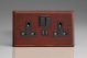 XM5U2SB-S2W 2 Gang 13 Amp Single Pole Switched Socket with 2 x 5V DC 2.1 Amp USB Charging Ports Kilnwood Classic Wood Mahogany with Black Switch