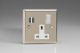 XN4U2SW Varilight 1 Gang 13 Amp Single Pole Switched Socket with 2 x 5V DC 3.4 Amp USB Charging Ports Classic Satin Chrome Effect Finish with White Sockets, and White Switch