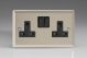 XN5B Varilight 2 Gang 13 Amp Double Pole Switched Socket Classic Satin Chrome Effect Finish with Black Sockets and Black Switches