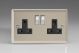 XN5DB Varilight 2 Gang 13 Amp Double Pole Switched Socket Classic Satin Chrome Effect Finish with Black Sockets and Polished Chrome Switches