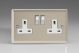 XN5DW Varilight 2 Gang 13 Amp Double Pole Switched Socket Classic Satin Chrome Effect Finish with White Sockets and Polished Chrome Switches