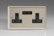 XN5U2B Varilight 2 Gang 13 Amp Single Pole Unswitched Socket with 2 Optimised USB Charging Ports Classic Satin Chrome Effect Finish with Black Sockets