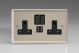 XN5U2SB Varilight 2 Gang 13 Amp Single Pole Switched Socket with 2 x 5V DC 2.1 Amp USB Charging Ports Classic Satin Chrome Effect Finish with Black Sockets, and Black Switches