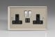 XN5U2SDB Varilight 2 Gang 13 Amp Single Pole Switched Socket with 2 x 5V DC 2.1 Amp USB Charging Ports Classic Satin Chrome Effect Finish with Black Sockets, and Polished Chrome Switches