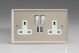 XN5U2SDW Varilight 2 Gang 13 Amp Single Pole Switched Socket with 2 x 5V DC 2.1 Amp USB Charging Ports Classic Satin Chrome Effect Finish with White Sockets, and Polished Chrome Switches