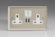 XN5U2SW Varilight 2 Gang 13 Amp Single Pole Switched Socket with 2 x 5V DC 2.1 Amp USB Charging Ports Classic Satin Chrome Effect Finish with White Sockets, and White Switches