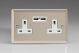 XN5U2W Varilight 2 Gang 13 Amp Single Pole Unswitched Socket with 2 Optimised USB Charging Ports Classic Satin Chrome Effect Finish with White Sockets