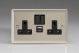 XN5UACB Varilight 2 Gang 13 Amp Single Pole Switched Socket with 20 Watt USB-A and USB-C Charging Ports With Qualcomm QuickCharge 3.0 Classic Satin Chrome Effect Finish with Black Sockets, and Black Switches