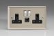 XN5UACDB Varilight 2 Gang 13 Amp Single Pole Switched Socket with 20 Watt USB-A and USB-C Charging Ports With Qualcomm QuickCharge 3.0 Classic Satin Chrome Effect Finish with Black Sockets, and Chrome Switches