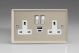 XN5UACDW Varilight 2 Gang 13 Amp Single Pole Switched Socket with 20 Watt USB-A and USB-C Charging Ports With Qualcomm QuickCharge 3.0 Classic Satin Chrome Effect Finish with White Sockets, and Chrome Switches