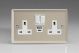 XN5UACW Varilight 2 Gang 13 Amp Single Pole Switched Socket with 20 Watt USB-A and USB-C Charging Ports With Qualcomm QuickCharge 3.0 Classic Satin Chrome Effect Finish with White Sockets, and White Switches