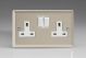 XN5W Varilight 2 Gang 13 Amp Double Pole Switched Socket Classic Satin Chrome Effect Finish with White Sockets and White Switches