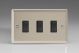 XN73B Varilight 3 Gang Comprising of 3 Intermediate (3 Way) 10 Amp Switch Classic Satin Chrome Effect Finish with Black Switches, Double Plate