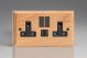 XO5U2SBNB-S2W 2 Gang 13 Amp Single Pole Switched Socket with 2 x 5V DC 2.1 Amp USB Charging Ports Kilnwood Classic Wood Light Oak with Iridium Black Switch