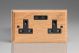 XO5USB-S2W 2 Gang 13 Amp Single Pole Unswitched Socket with 2 Optimised USB Charging Ports Kilnwood Classic Wood Light Oak with Black Switch