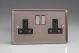 XR5DB Varilight 2 Gang 13 Amp Double Pole Switched Socket Classic Pewter Effect Finish with Black Sockets and Polished Chrome Switches