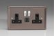 XR5U2SDB Varilight 2 Gang 13 Amp Single Pole Switched Socket with 2 x 5V DC 2.1 Amp USB Charging Ports Classic Pewter Effect Finish with Black Sockets, and Polished Chrome Switches