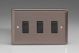 XR73B Varilight 3 Gang Comprising of 3 Intermediate (3 Way) 10 Amp Switch Classic Pewter Effect Finish with Black Switches, Double Plate