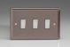 XR73D Varilight 3 Gang Comprising of 3 Intermediate (3 Way) 10 Amp Switch Classic Pewter Effect Finish with Polished Chrome Switches, Double Plate