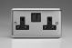 XS5B Varilight 2 Gang 13 Amp Double Pole Switched Socket Classic Matt Chrome Finish (Brushed Steel Effect) with Black Sockets and Black Switches