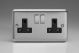 XS5DB Varilight 2 Gang 13 Amp Double Pole Switched Socket Classic Matt Chrome Finish (Brushed Steel Effect) with Black Sockets and Brushed Steel Switches