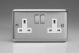 XS5DW Varilight 2 Gang 13 Amp Double Pole Switched Socket Classic Matt Chrome Finish (Brushed Steel Effect) with White Sockets and Brushed Steel Switches