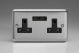 XS5U2B Varilight 2 Gang 13 Amp Single Pole Unswitched Socket with 2 Optimised USB Charging Ports Classic Matt Chrome Finish (Brushed Steel Effect) with Black Sockets