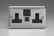 XS5U2SB Varilight 2 Gang 13 Amp Single Pole Switched Socket with 2 x 5V DC 2.1 Amp USB Charging Ports Classic Matt Chrome Finish (Brushed Steel Effect) with Black Sockets, and Black Switches