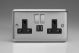 XS5U2SDB Varilight 2 Gang 13 Amp Single Pole Switched Socket with 2 x 5V DC 2.1 Amp USB Charging Ports Classic Matt Chrome Finish (Brushed Steel Effect) with Black Sockets, and Brushed Steel Switches