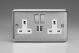 XS5U2SDW Varilight 2 Gang 13 Amp Single Pole Switched Socket with 2 x 5V DC 2.1 Amp USB Charging Ports Classic Matt Chrome Finish (Brushed Steel Effect) with White Sockets, and Brushed Steel Switches