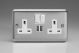 XS5U2SW Varilight 2 Gang 13 Amp Single Pole Switched Socket with 2 x 5V DC 2.1 Amp USB Charging Ports Classic Matt Chrome Finish (Brushed Steel Effect) with White Sockets, and White Switches