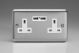 XS5U2W Varilight 2 Gang 13 Amp Single Pole Unswitched Socket with 2 Optimised USB Charging Ports Classic Matt Chrome Finish (Brushed Steel Effect) with White Sockets