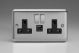 XS5UACDB Varilight 2 Gang 13 Amp Single Pole Switched Socket with 20 Watt USB-A and USB-C Charging Ports With Qualcomm QuickCharge 3.0 Classic Matt Chrome Finish (Brushed Steel Effect) with Black Sockets, and Brushed Steel Switches