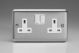 XS5W Varilight 2 Gang 13 Amp Double Pole Switched Socket Classic Matt Chrome Finish (Brushed Steel Effect) with White Sockets and White Switches
