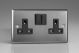 XT5B Varilight 2 Gang 13 Amp Double Pole Switched Socket Classic Brushed Steel with Black Sockets and Black Switches