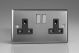 XT5DB Varilight 2 Gang 13 Amp Double Pole Switched Socket Classic Brushed Steel with Black Sockets and Brushed Steel Switches