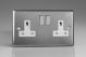 XT5DW Varilight 2 Gang 13 Amp Double Pole Switched Socket Classic Brushed Steel with White Sockets and Brushed Steel Switches
