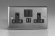 XT5U2SB Varilight 2 Gang 13 Amp Single Pole Switched Socket with 2 x 5V DC 2.1 Amp USB Charging Ports Classic Brushed Steel with Black Sockets, and Black Switches