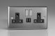 XT5U2SDB Varilight 2 Gang 13 Amp Single Pole Switched Socket with 2 x 5V DC 2.1 Amp USB Charging Ports Classic Brushed Steel with Black Sockets, and Brushed Steel Switches